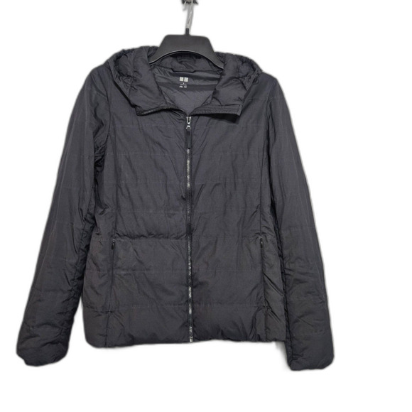 Uniqulo Packable Down Puffer Coat Women's Size Small Black Lightweight With Hood - Picture 10 of 10